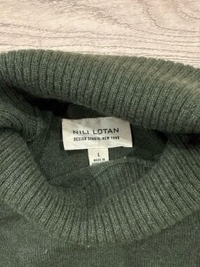 Nili Lotan Olive Green Ribbed Turtleneck Sweater